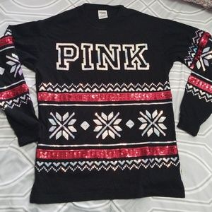 VS Pink Bling Holiday Christmas Ugly Sweater Tee